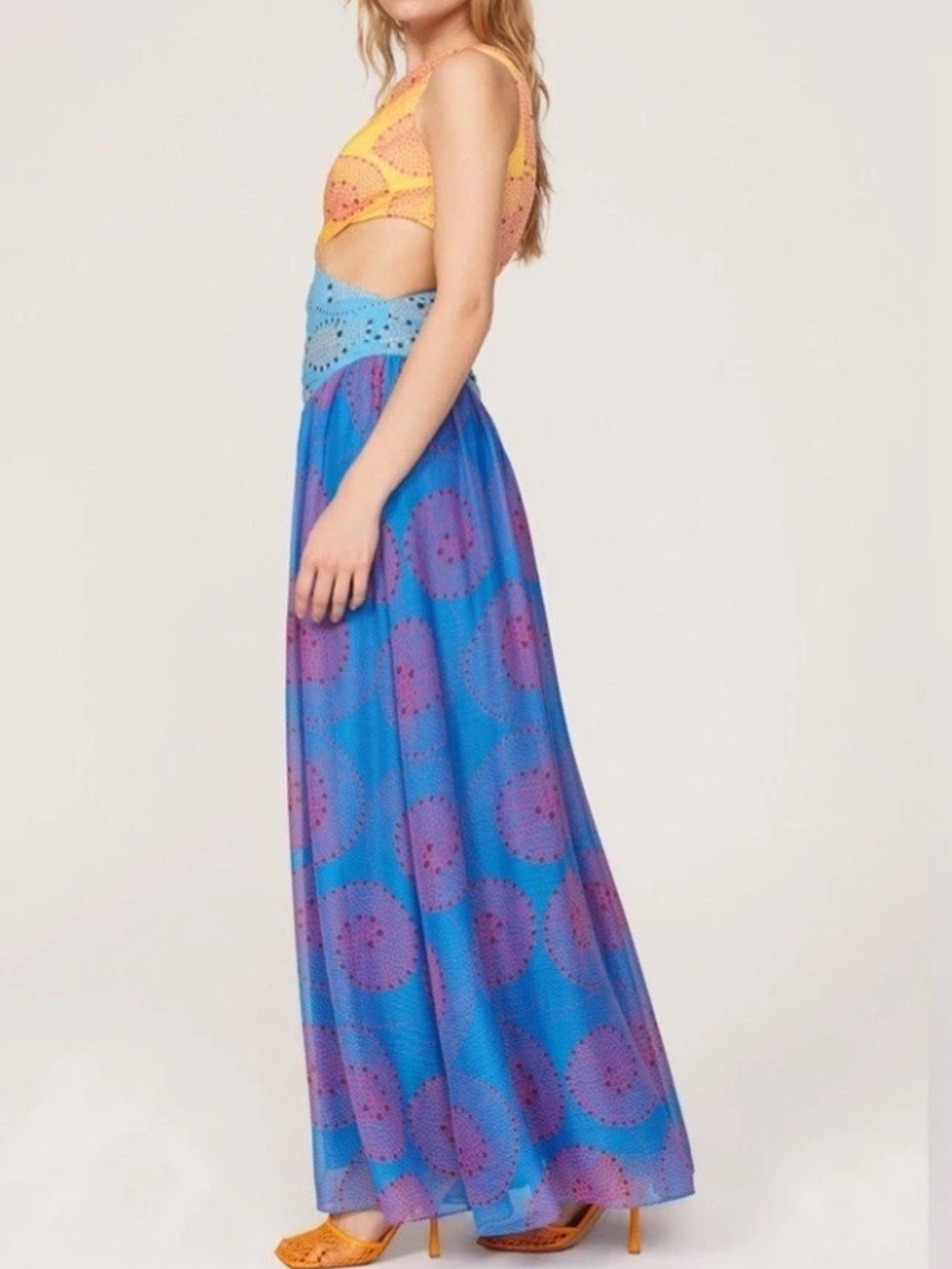 Staud Ashlyn Blue Golc Multicolor Cutout Maxi Dress, Size 2 - Picture 3 of 7